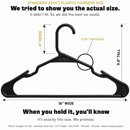 The Boring Hangers 22 Pack - 10 lb Heavy Duty Adult Hangers for Closet, Space Saving & Slim Plastic Hangers for Shirts Suits Jackets - 0.20" Thin Minimalist Hangers.