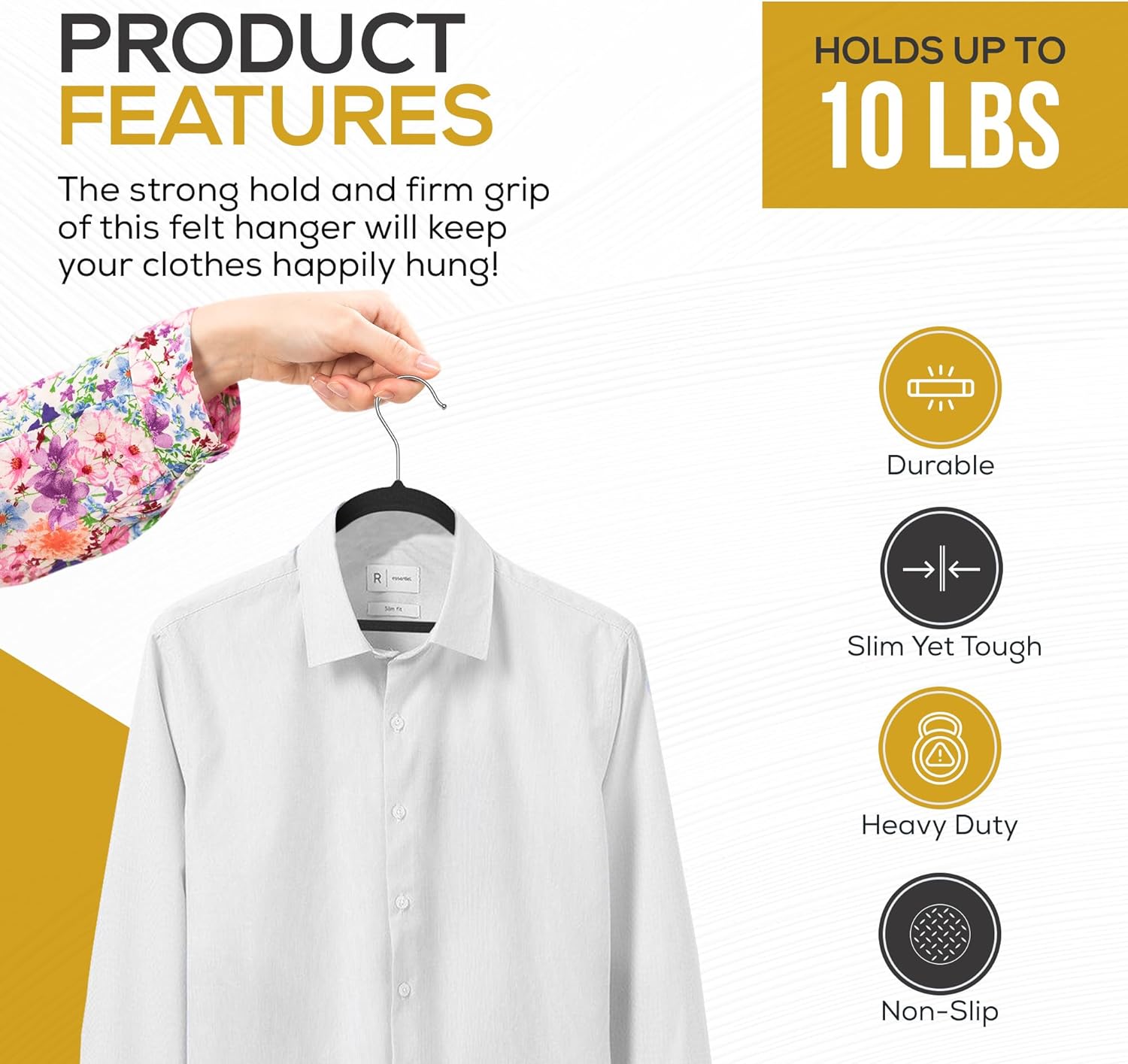 The Boring Hangers - Slim Non Slip Adult Clothes Felt Hangers for Heavy Duty Use