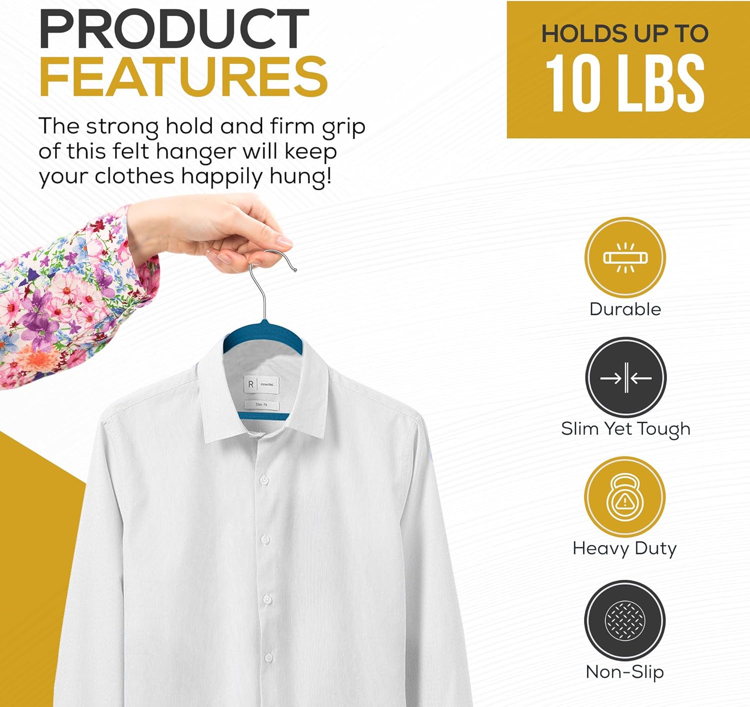 The Boring Hangers - Slim Non Slip Adult Clothes Felt Hangers for Heavy Duty Use