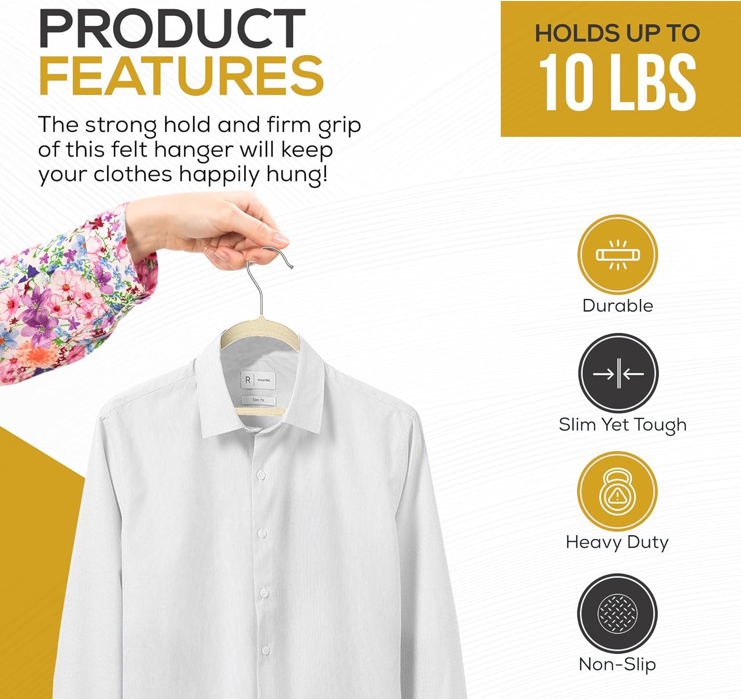 The Boring Hangers - Slim Non Slip Adult Clothes Felt Hangers for Heavy Duty Use