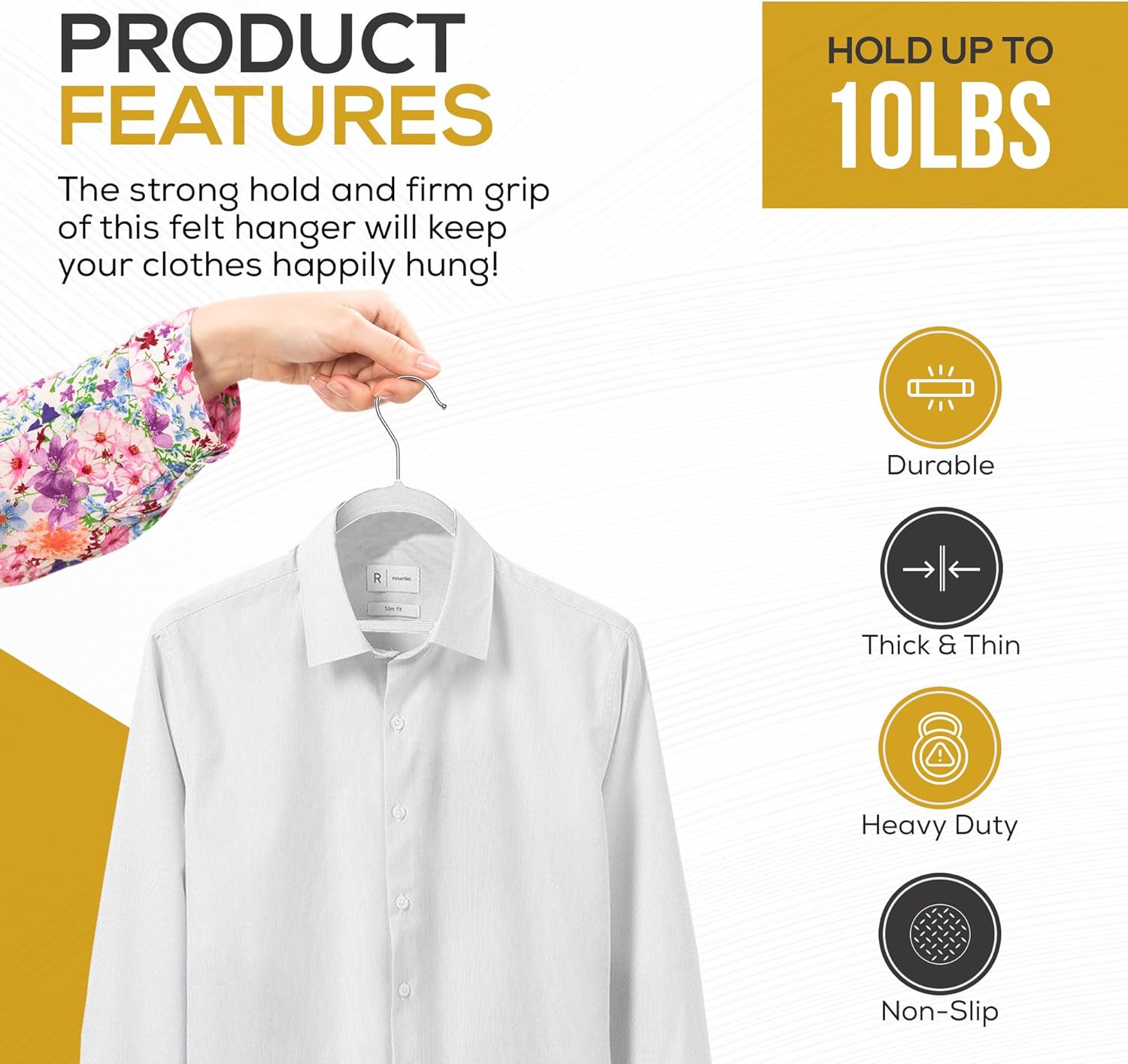 The Boring Hangers - Slim Non Slip Adult Clothes Felt Hangers for Heavy Duty Use