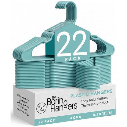 The Boring Hangers 22 Pack - 10 lb Heavy Duty Adult Hangers for Closet, Space Saving & Slim Plastic Hangers for Shirts Suits Jackets - 0.20" Thin Minimalist Hangers.