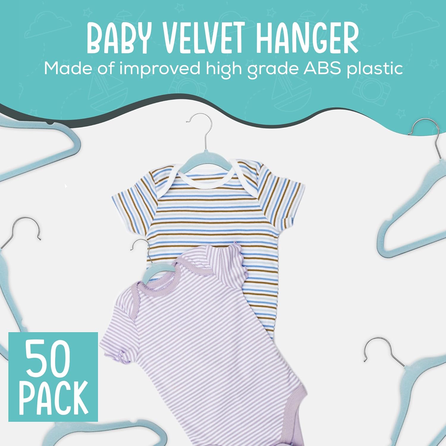 The Boring Hangers - 50 Velvet Baby Hangers Pack - Perfect for Newborn Clothes, Compact & Durable Design