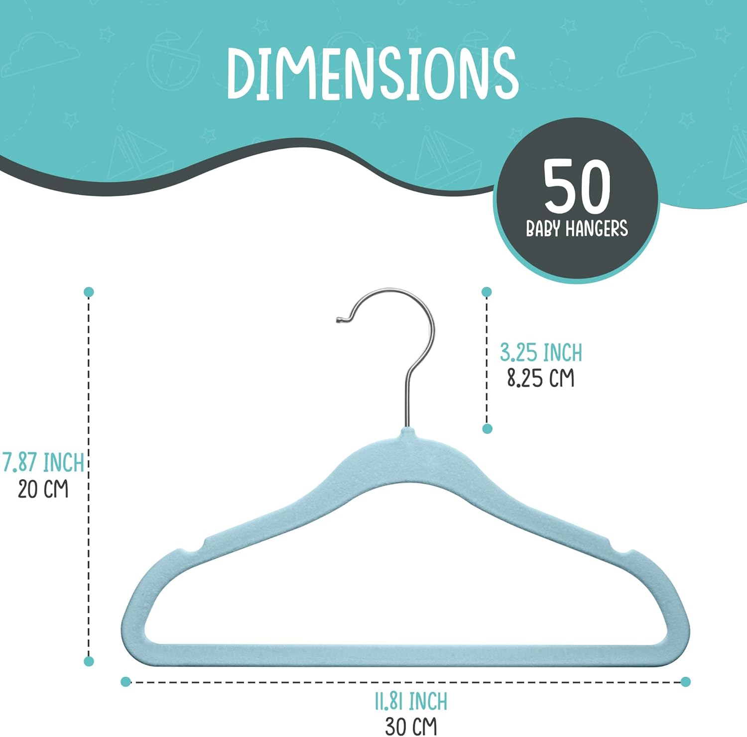 The Boring Hangers - 50 Velvet Baby Hangers Pack - Perfect for Newborn Clothes, Compact & Durable Design