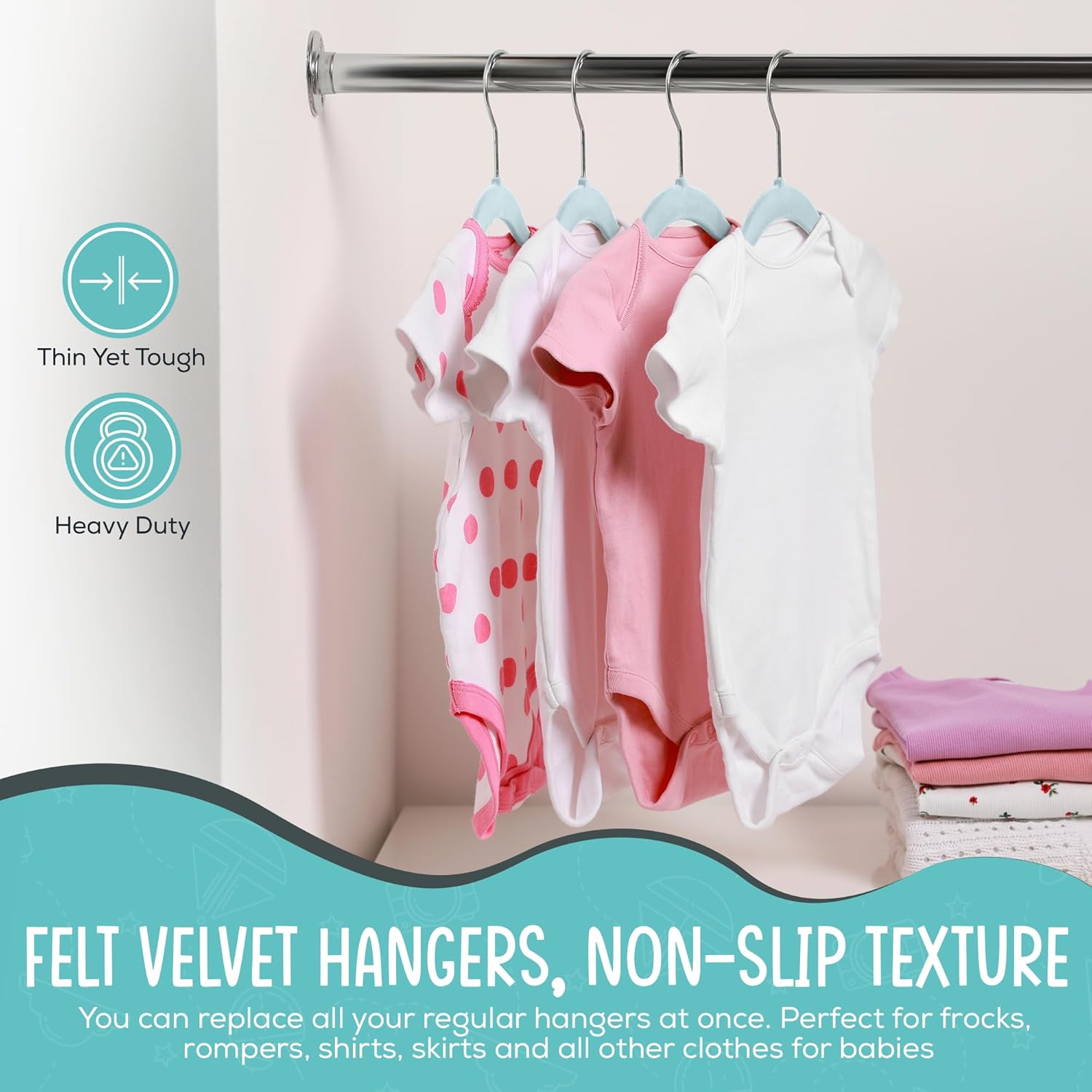 The Boring Hangers - 50 Velvet Baby Hangers Pack - Perfect for Newborn Clothes, Compact & Durable Design