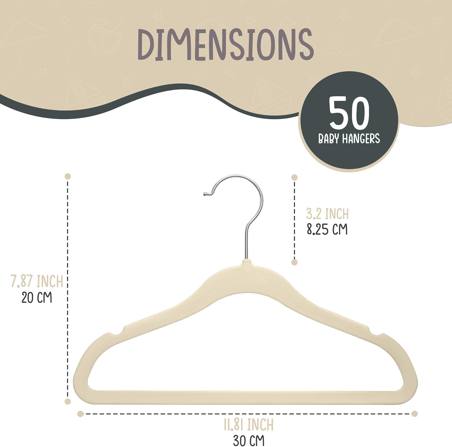 The Boring Hangers - 50 Velvet Baby Hangers Pack - Perfect for Newborn Clothes, Compact & Durable Design
