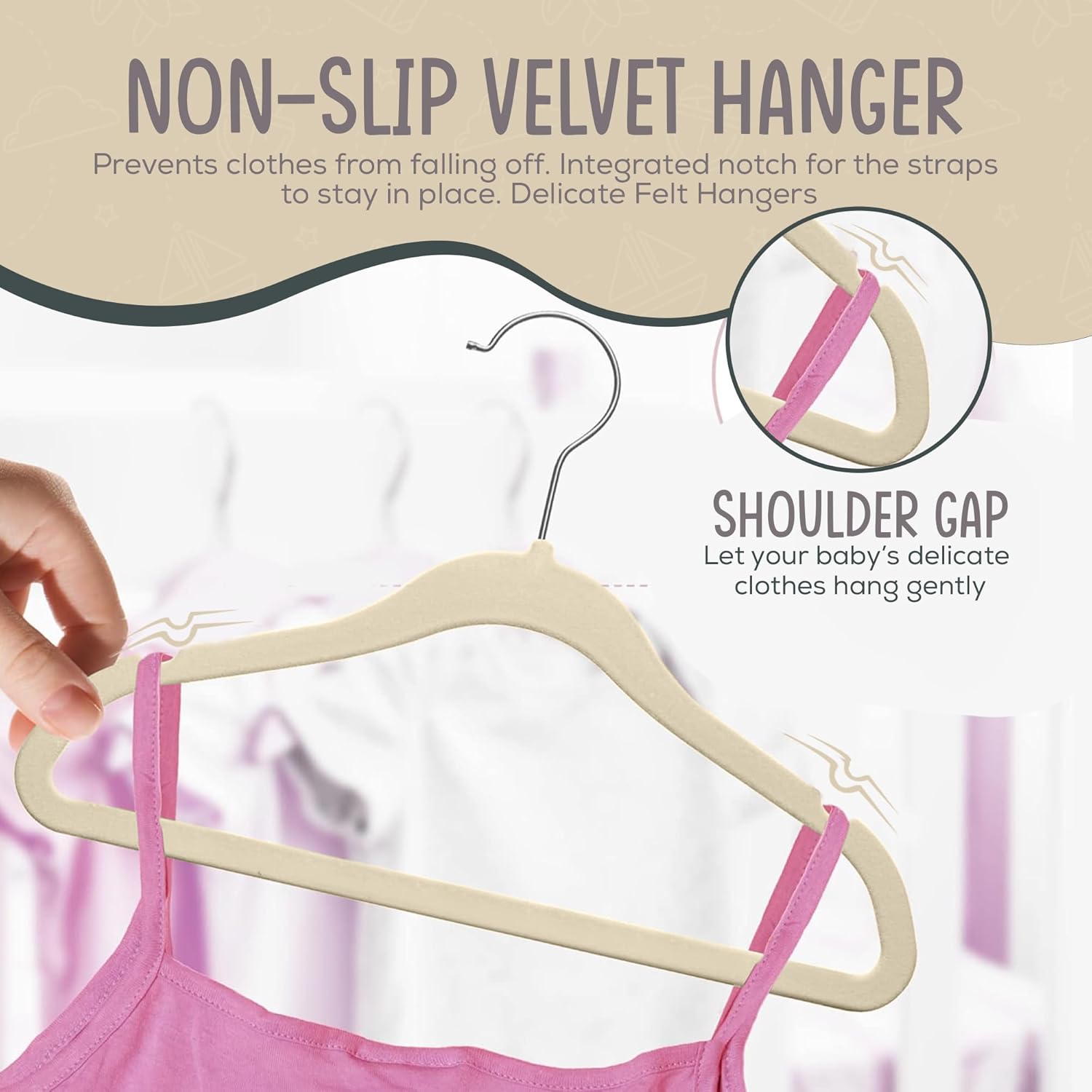 The Boring Hangers - 50 Velvet Baby Hangers Pack - Perfect for Newborn Clothes, Compact & Durable Design