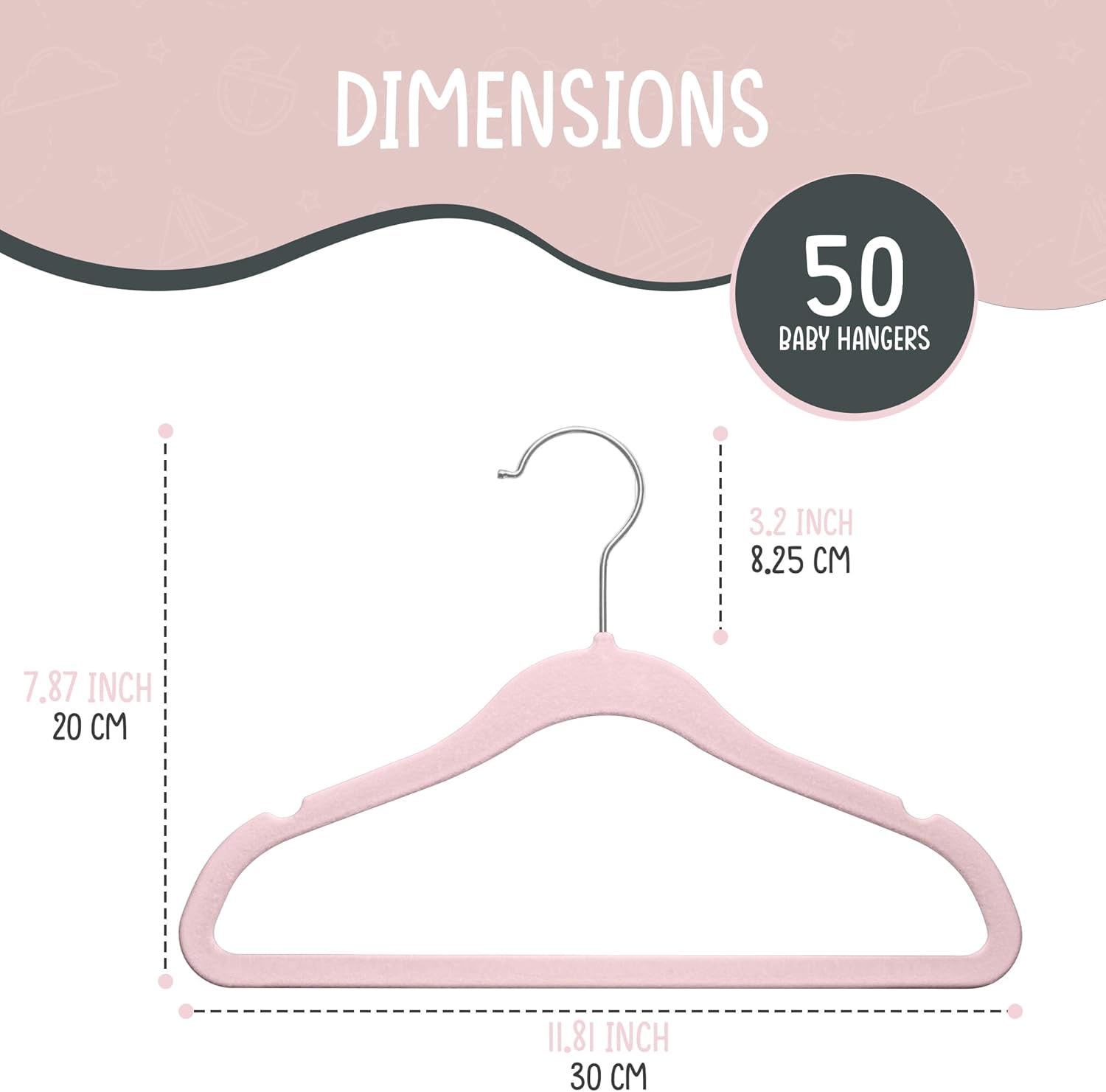 The Boring Hangers - 50 Velvet Baby Hangers Pack - Perfect for Newborn Clothes, Compact & Durable Design