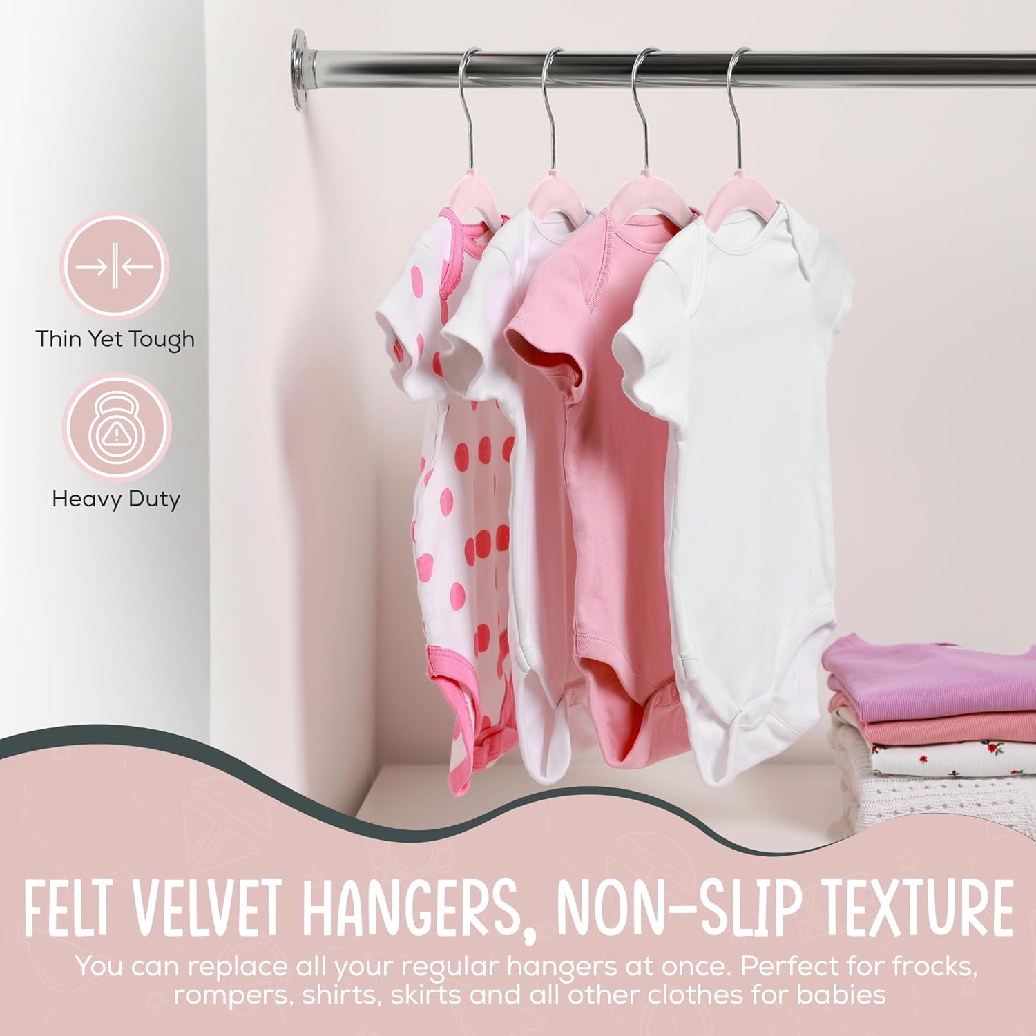 The Boring Hangers - 50 Velvet Baby Hangers Pack - Perfect for Newborn Clothes, Compact & Durable Design