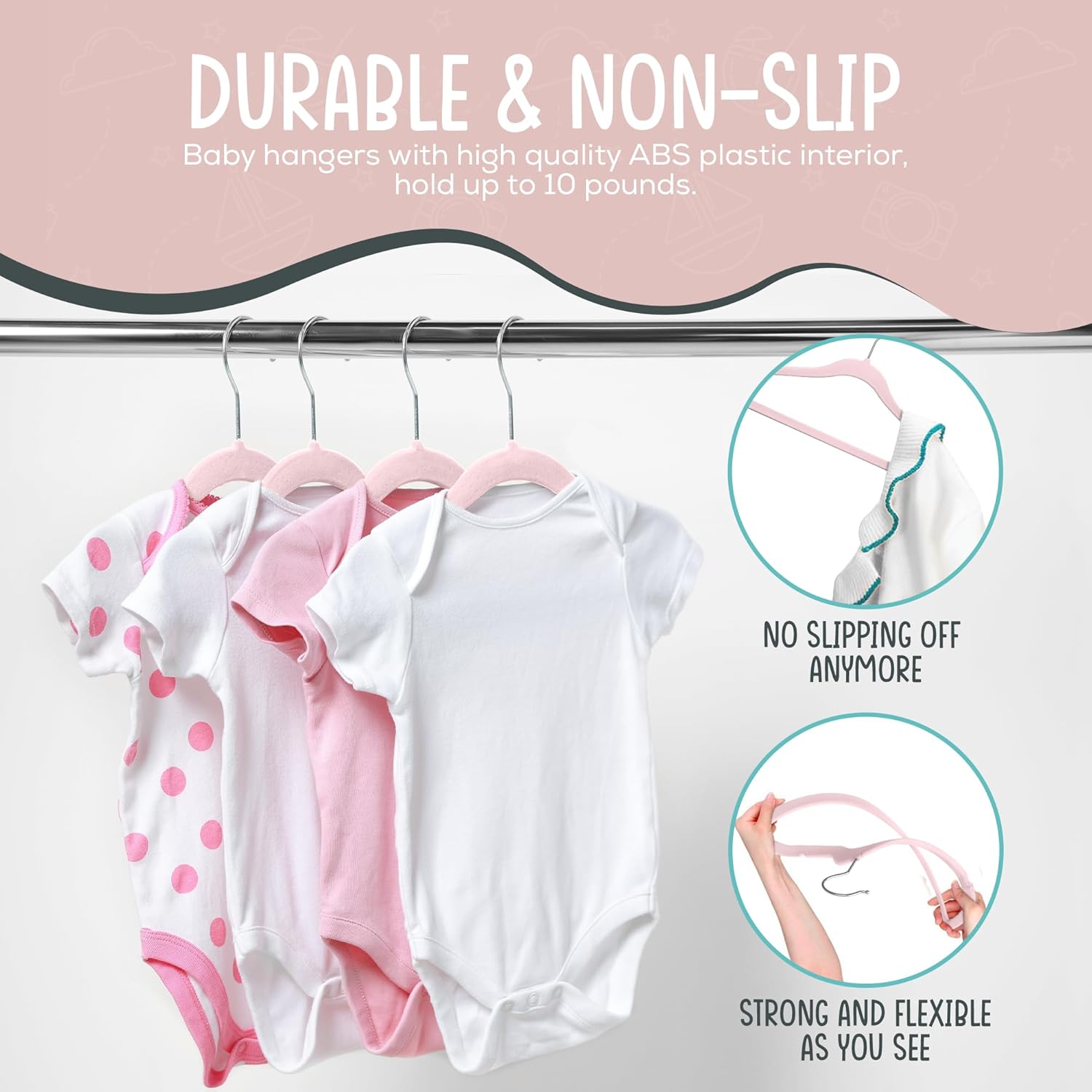 The Boring Hangers - 50 Velvet Baby Hangers Pack - Perfect for Newborn Clothes, Compact & Durable Design