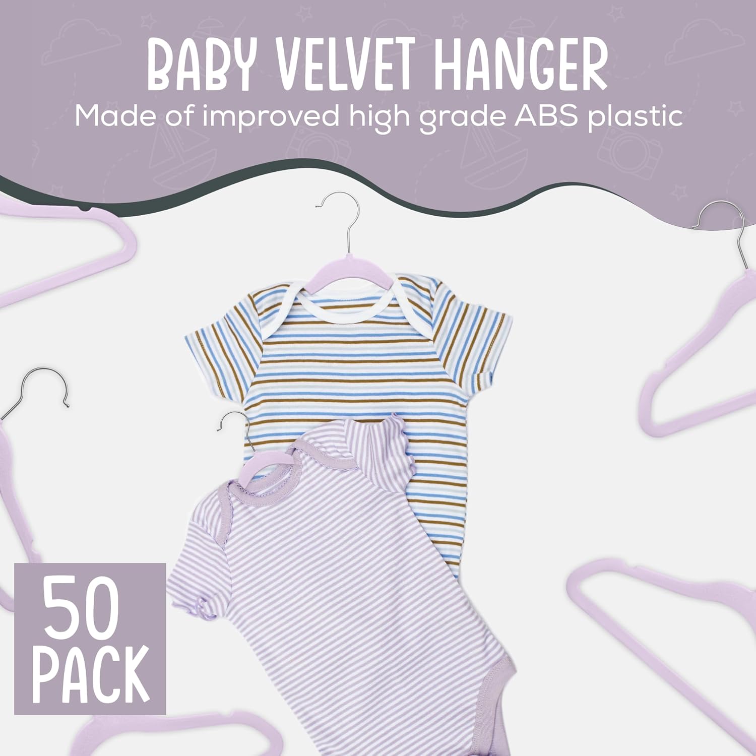 The Boring Hangers - 50 Velvet Baby Hangers Pack - Perfect for Newborn Clothes, Compact & Durable Design