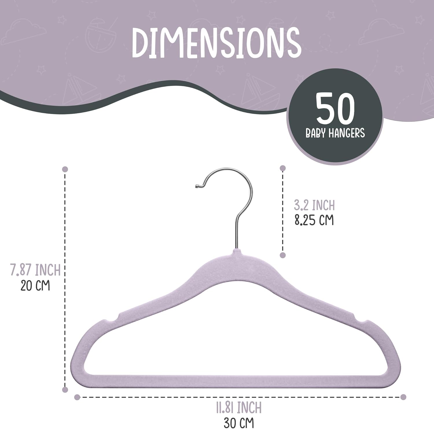 The Boring Hangers - 50 Velvet Baby Hangers Pack - Perfect for Newborn Clothes, Compact & Durable Design
