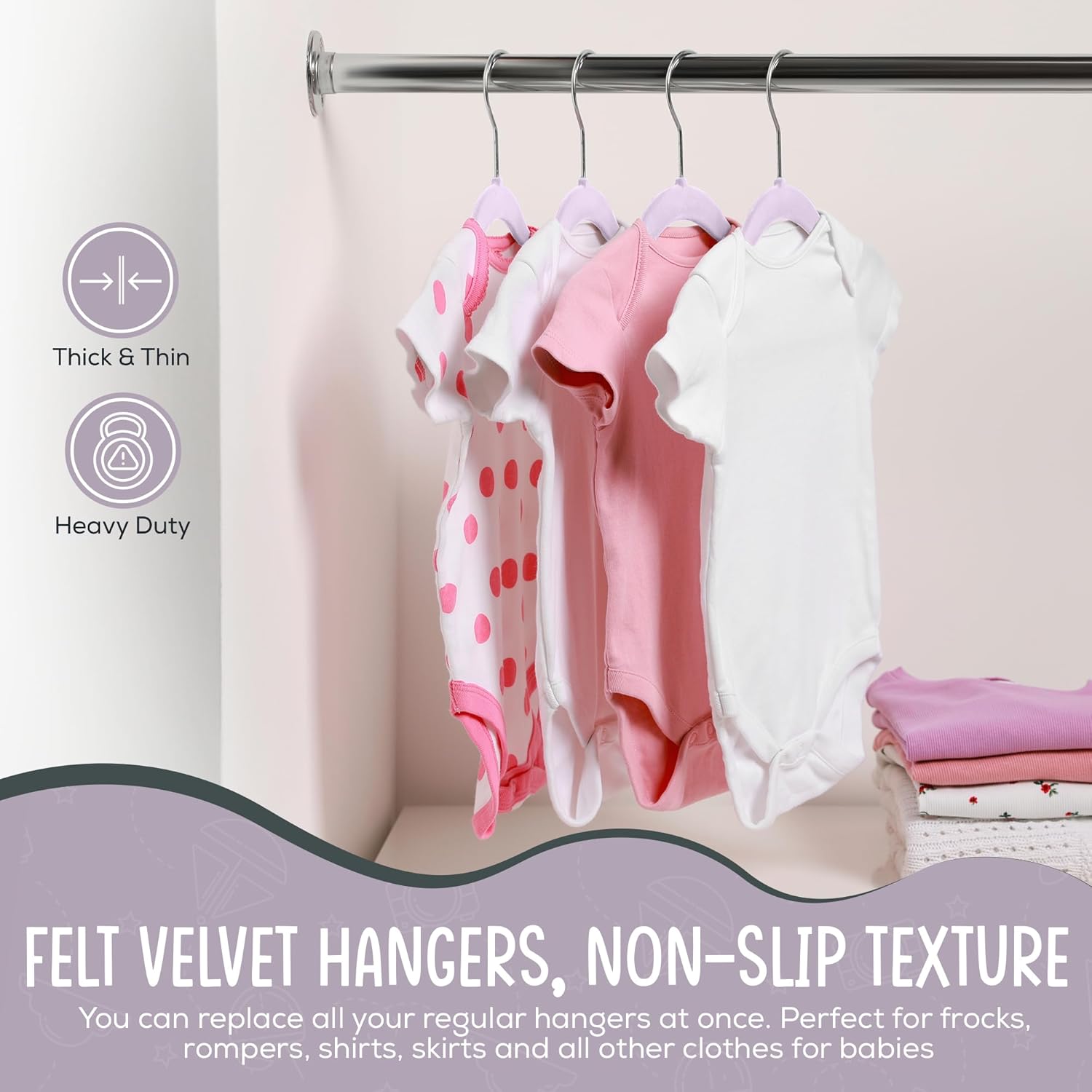 The Boring Hangers - 50 Velvet Baby Hangers Pack - Perfect for Newborn Clothes, Compact & Durable Design