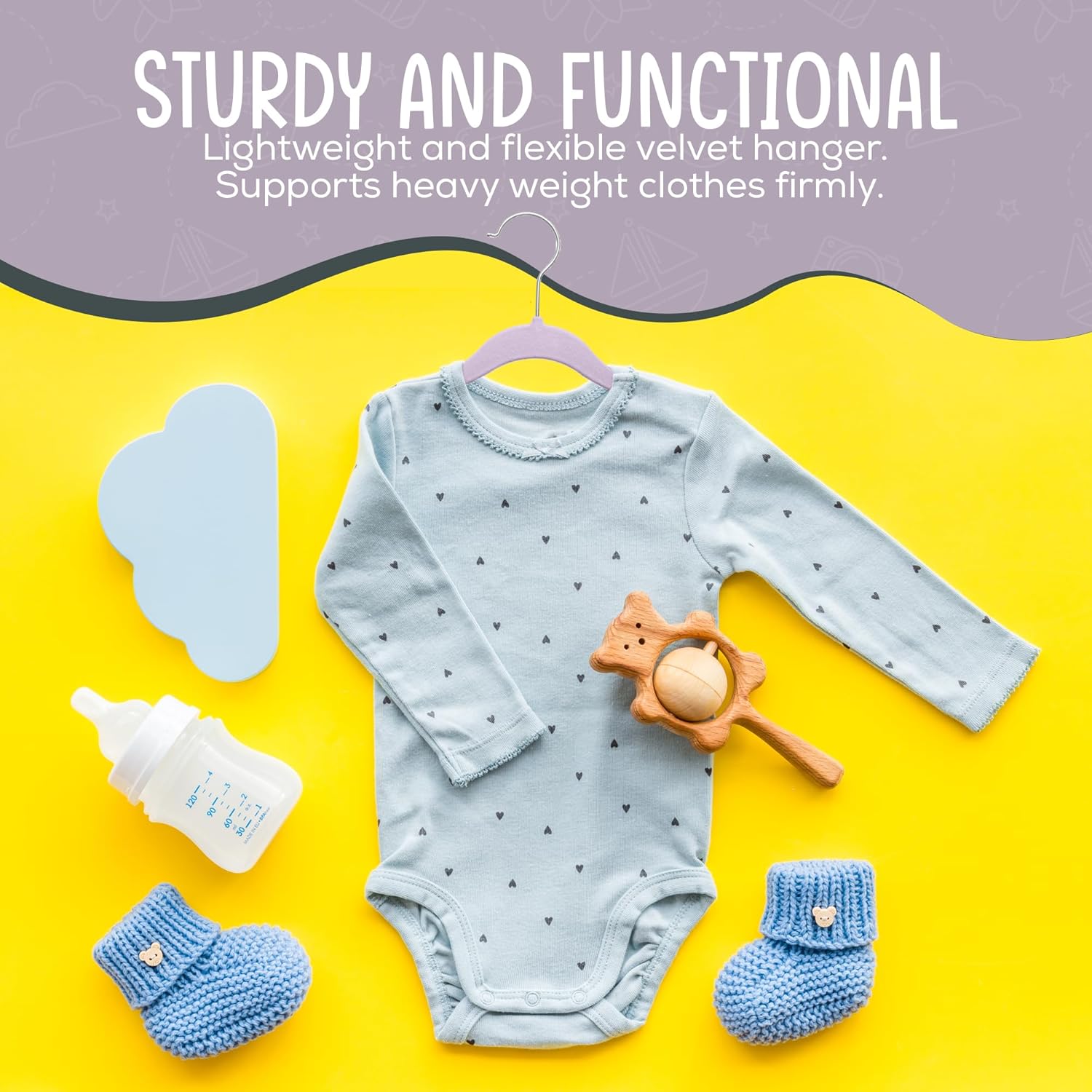 The Boring Hangers - 50 Velvet Baby Hangers Pack - Perfect for Newborn Clothes, Compact & Durable Design