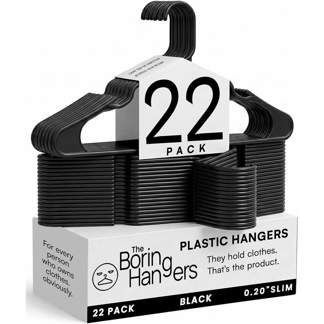 The Boring Hangers 22 Pack - 10 lb Heavy Duty Adult Hangers for Closet, Space Saving & Slim Plastic Hangers for Shirts Suits Jackets - 0.20" Thin Minimalist Hangers.