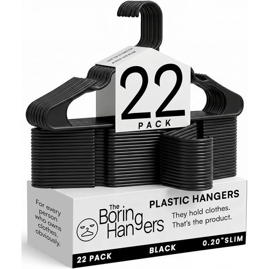The Boring Hangers 22 Pack - 10 lb Heavy Duty Adult Hangers for Closet, Space Saving & Slim Plastic Hangers for Shirts Suits Jackets - 0.20" Thin Minimalist Hangers.