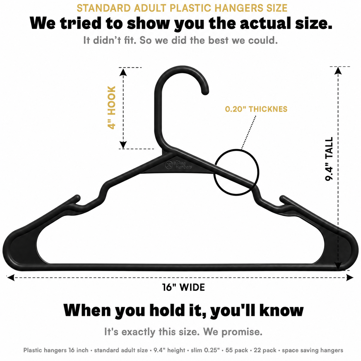 The Boring Hangers 22 Pack - 10 lb Heavy Duty Adult Hangers for Closet, Space Saving & Slim Plastic Hangers for Shirts Suits Jackets - 0.20" Thin Minimalist Hangers.