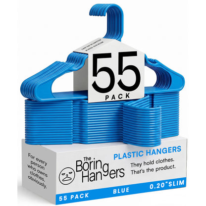 The Boring Hangers 55 Pack - 10 lb Heavy Duty Adult Hangers for Closet, Space Saving & Slim Plastic Coat Hangers for Shirts Suits Jackets - 0.20" Thin Minimalist Hangers