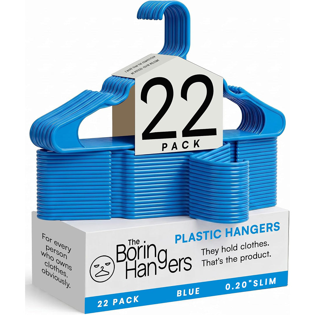 The Boring Hangers 22 Pack - 10 lb Heavy Duty Adult Hangers for Closet, Space Saving & Slim Plastic Hangers for Shirts Suits Jackets - 0.20" Thin Minimalist Hangers.