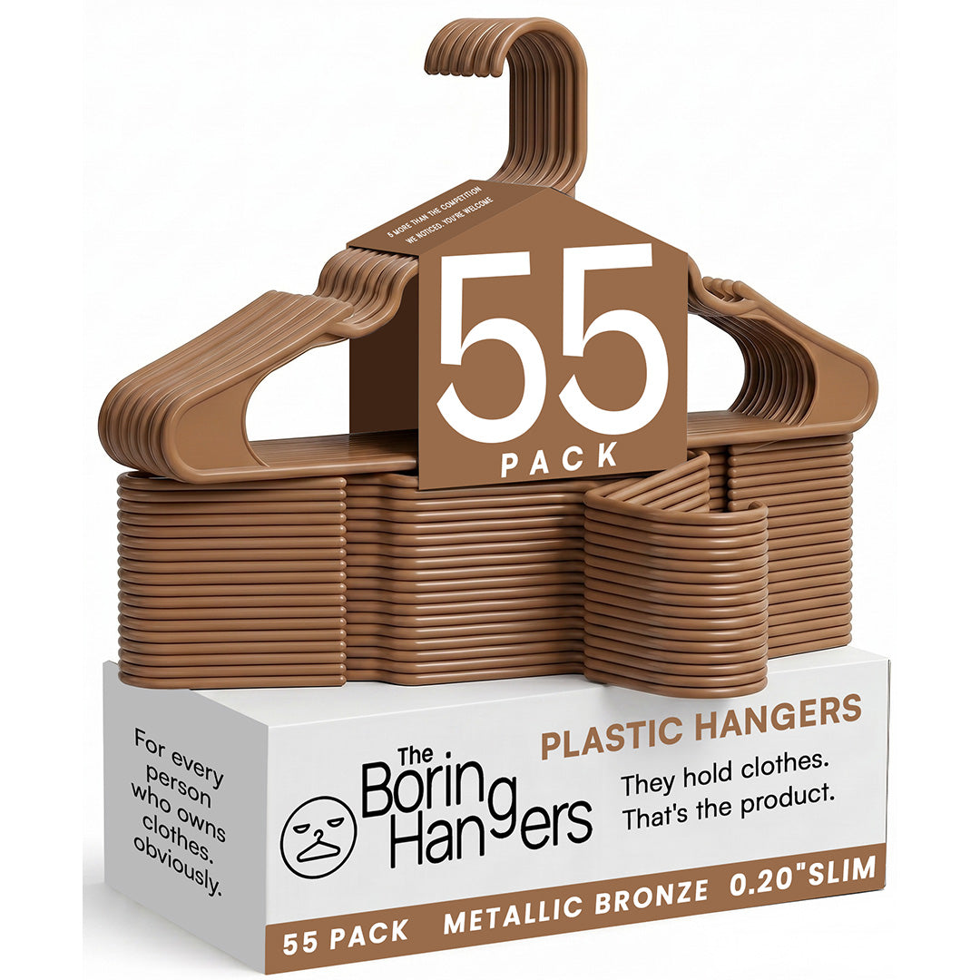The Boring Hangers 55 Pack - 10 lb Heavy Duty Adult Hangers for Closet, Space Saving & Slim Plastic Coat Hangers for Shirts Suits Jackets - 0.20" Thin Minimalist Hangers
