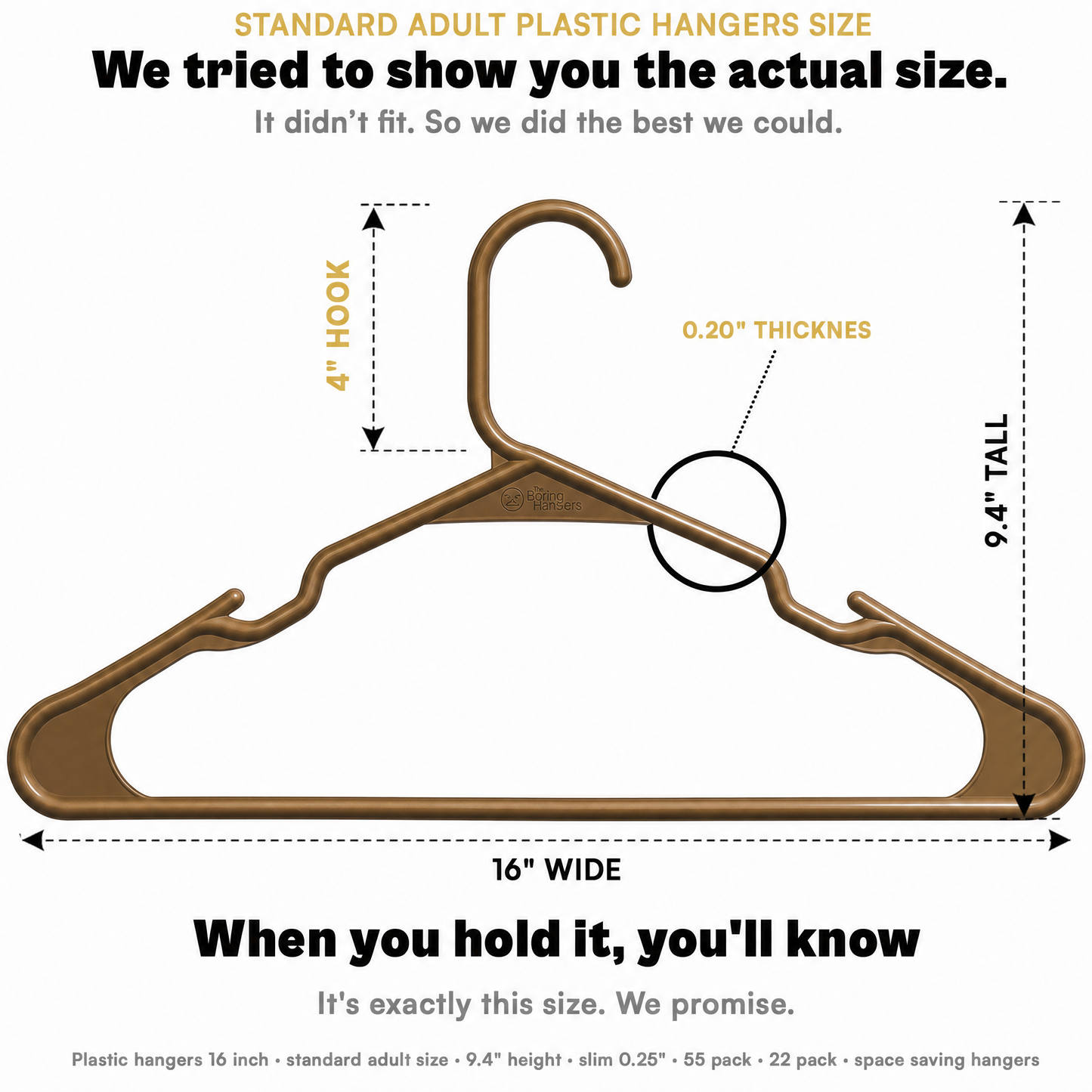 The Boring Hangers 22 Pack - 10 lb Heavy Duty Adult Hangers for Closet, Space Saving & Slim Plastic Hangers for Shirts Suits Jackets - 0.20" Thin Minimalist Hangers.