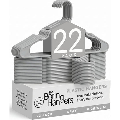 The Boring Hangers 22 Pack - 10 lb Heavy Duty Adult Hangers for Closet, Space Saving & Slim Plastic Hangers for Shirts Suits Jackets - 0.20" Thin Minimalist Hangers.