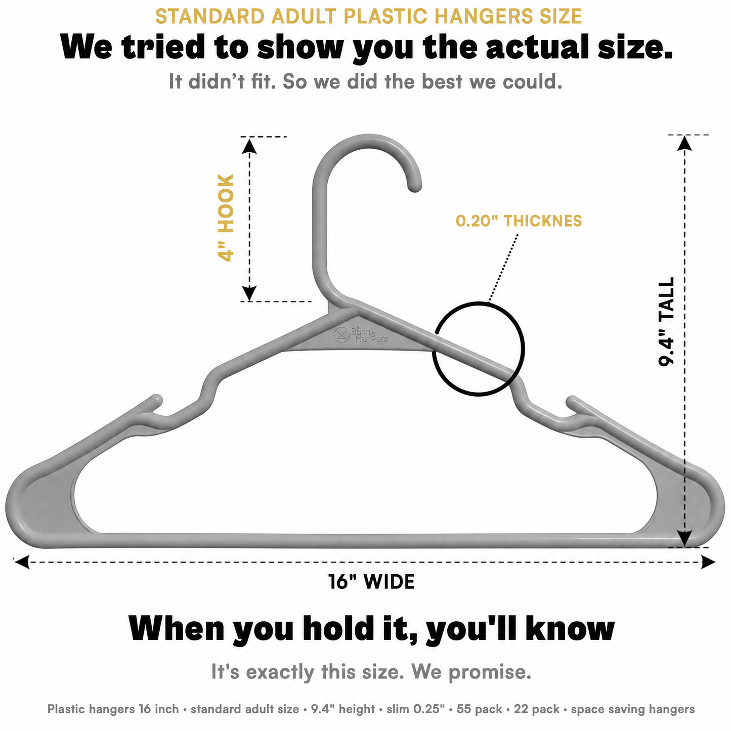 The Boring Hangers 22 Pack - 10 lb Heavy Duty Adult Hangers for Closet, Space Saving & Slim Plastic Hangers for Shirts Suits Jackets - 0.20" Thin Minimalist Hangers.