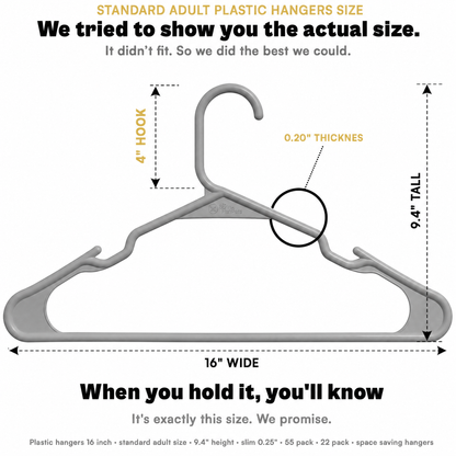 The Boring Hangers 22 Pack - 10 lb Heavy Duty Adult Hangers for Closet, Space Saving & Slim Plastic Hangers for Shirts Suits Jackets - 0.20" Thin Minimalist Hangers.