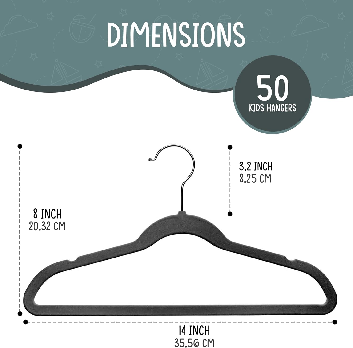 The Boring Hangers - 50 Pack Velvet Kids Hangers - Non Slip 14 Inch Clothes Hangers for Girls, Durable & Lightweight