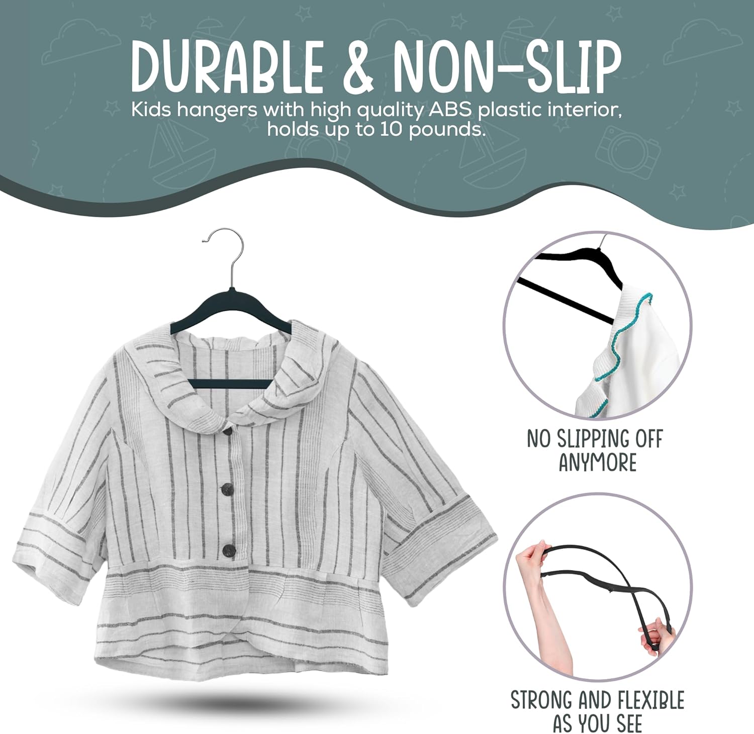 The Boring Hangers - 50 Pack Velvet Kids Hangers - Non Slip 14 Inch Clothes Hangers for Girls, Durable & Lightweight