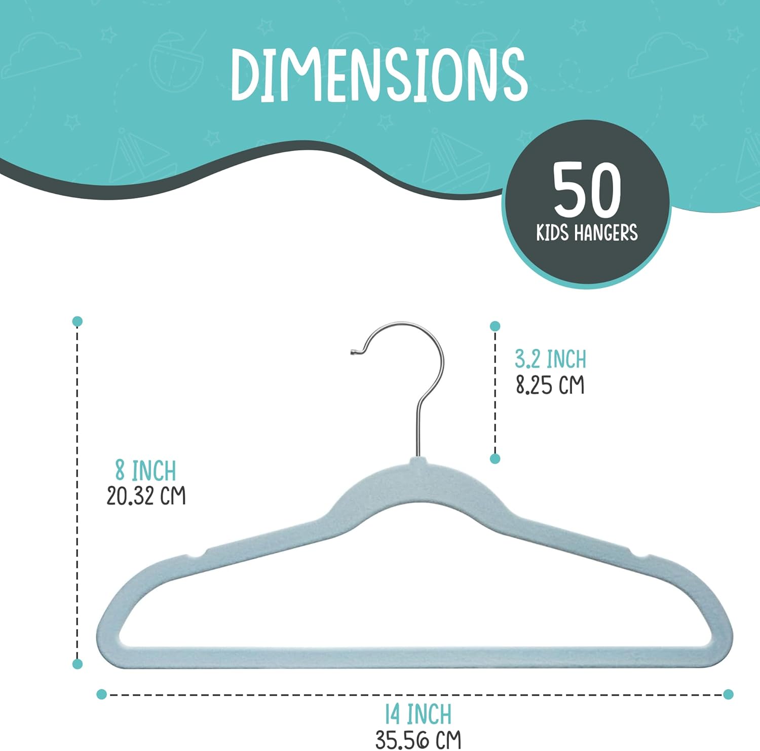 The Boring Hangers - 50 Pack Velvet Kids Hangers - Non Slip 14 Inch Clothes Hangers for Girls, Durable & Lightweight