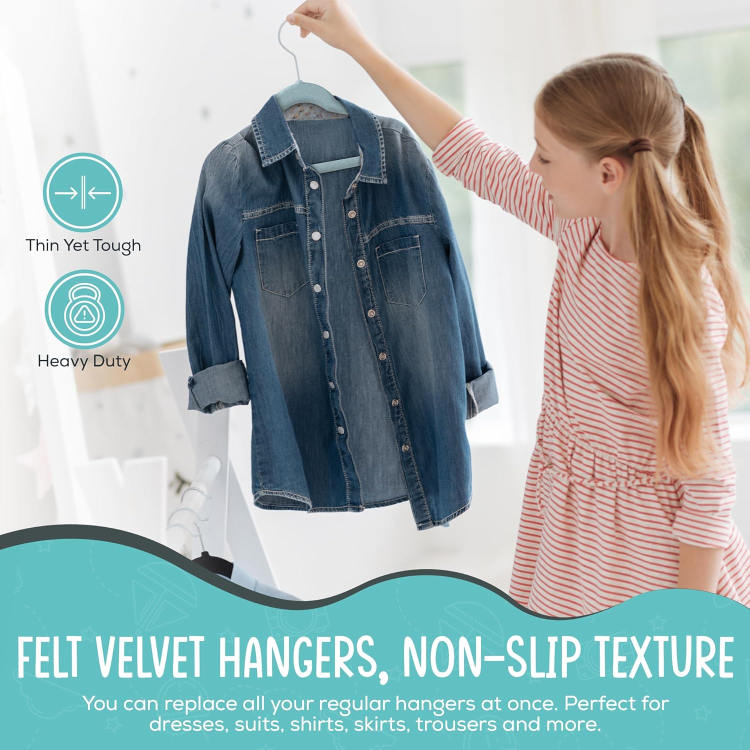 The Boring Hangers - 50 Pack Velvet Kids Hangers - Non Slip 14 Inch Clothes Hangers for Girls, Durable & Lightweight