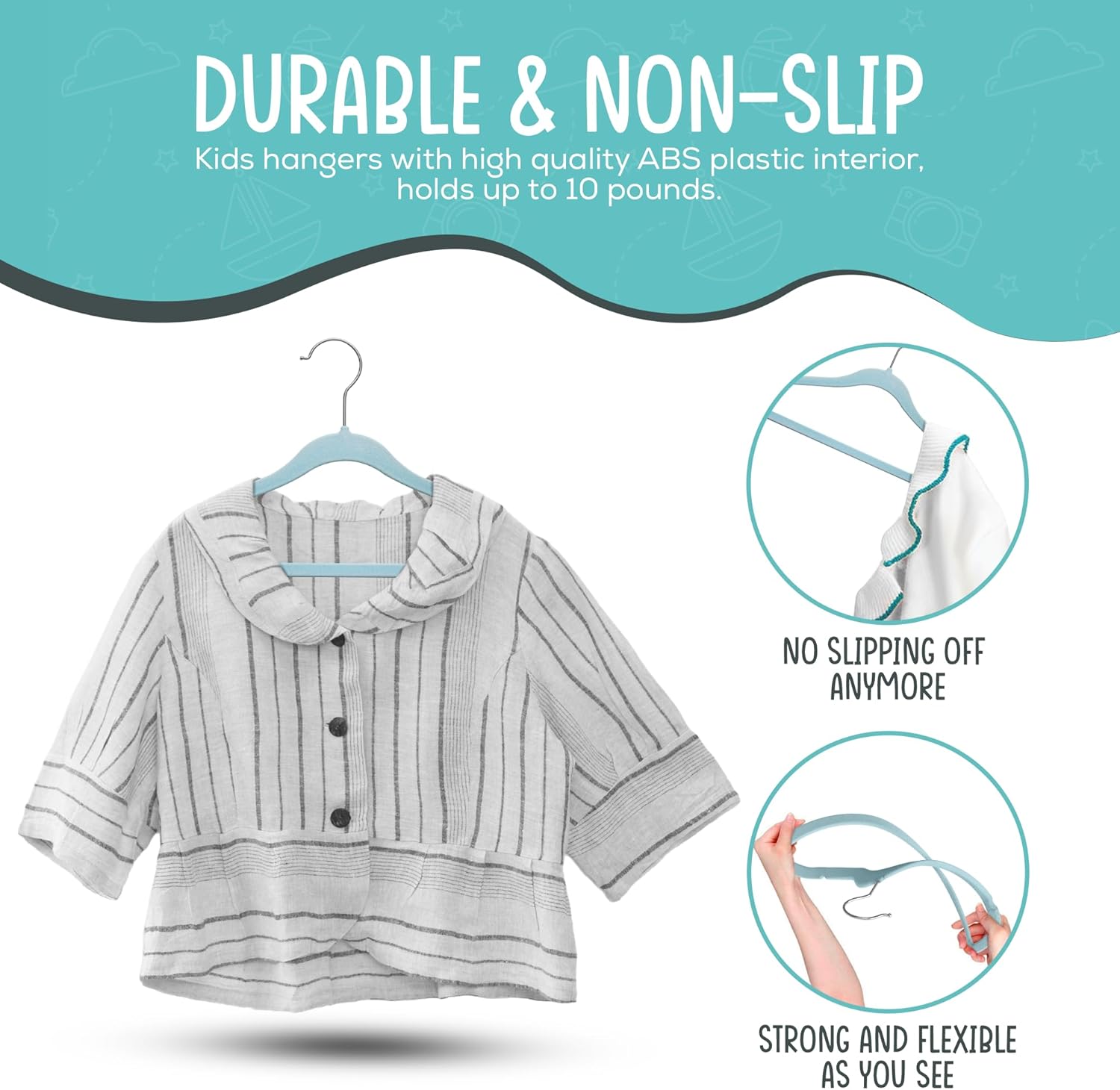 The Boring Hangers - 50 Pack Velvet Kids Hangers - Non Slip 14 Inch Clothes Hangers for Girls, Durable & Lightweight