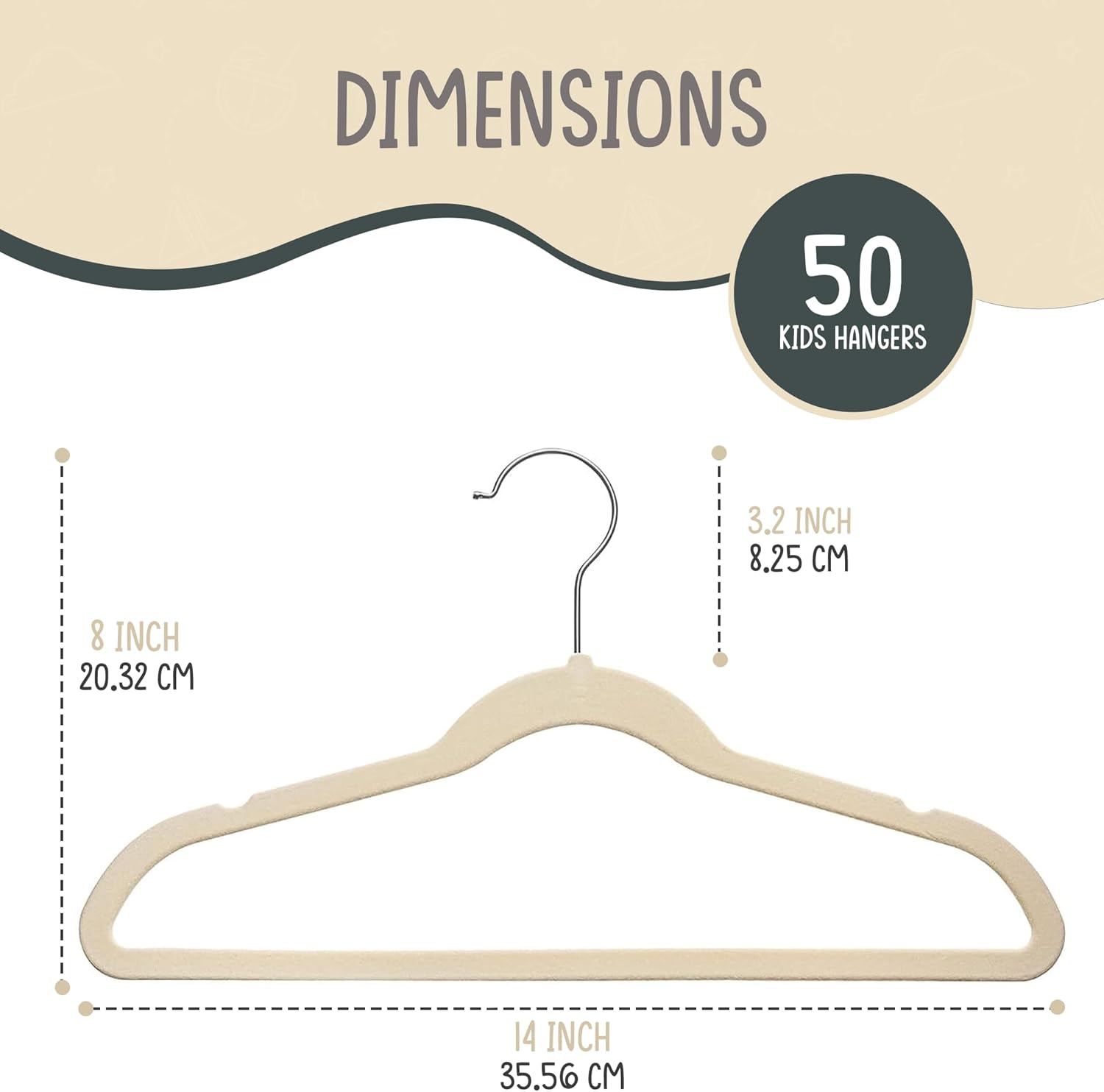 The Boring Hangers - 50 Pack Velvet Kids Hangers - Non Slip 14 Inch Clothes Hangers for Girls, Durable & Lightweight