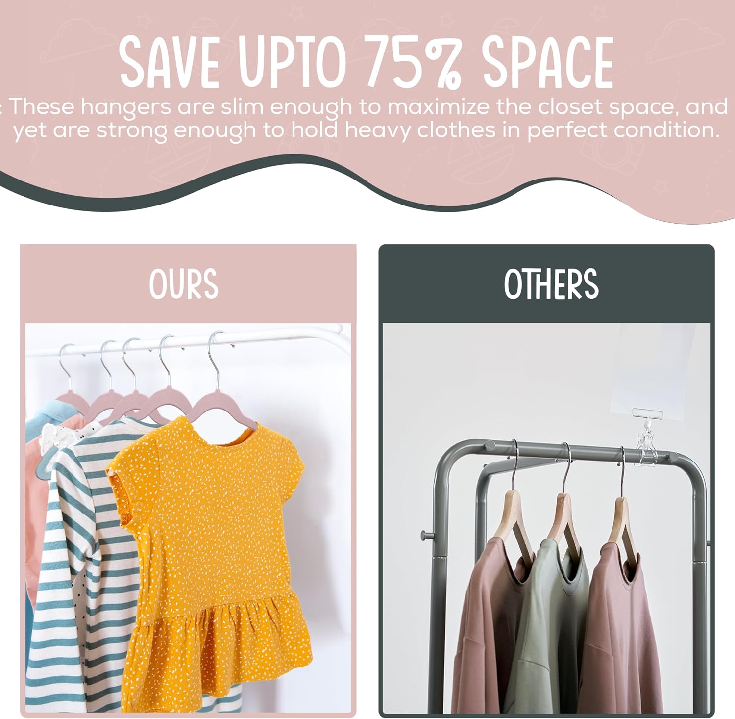 The Boring Hangers - 50 Pack Velvet Kids Hangers - Non Slip 14 Inch Clothes Hangers for Girls, Durable & Lightweight