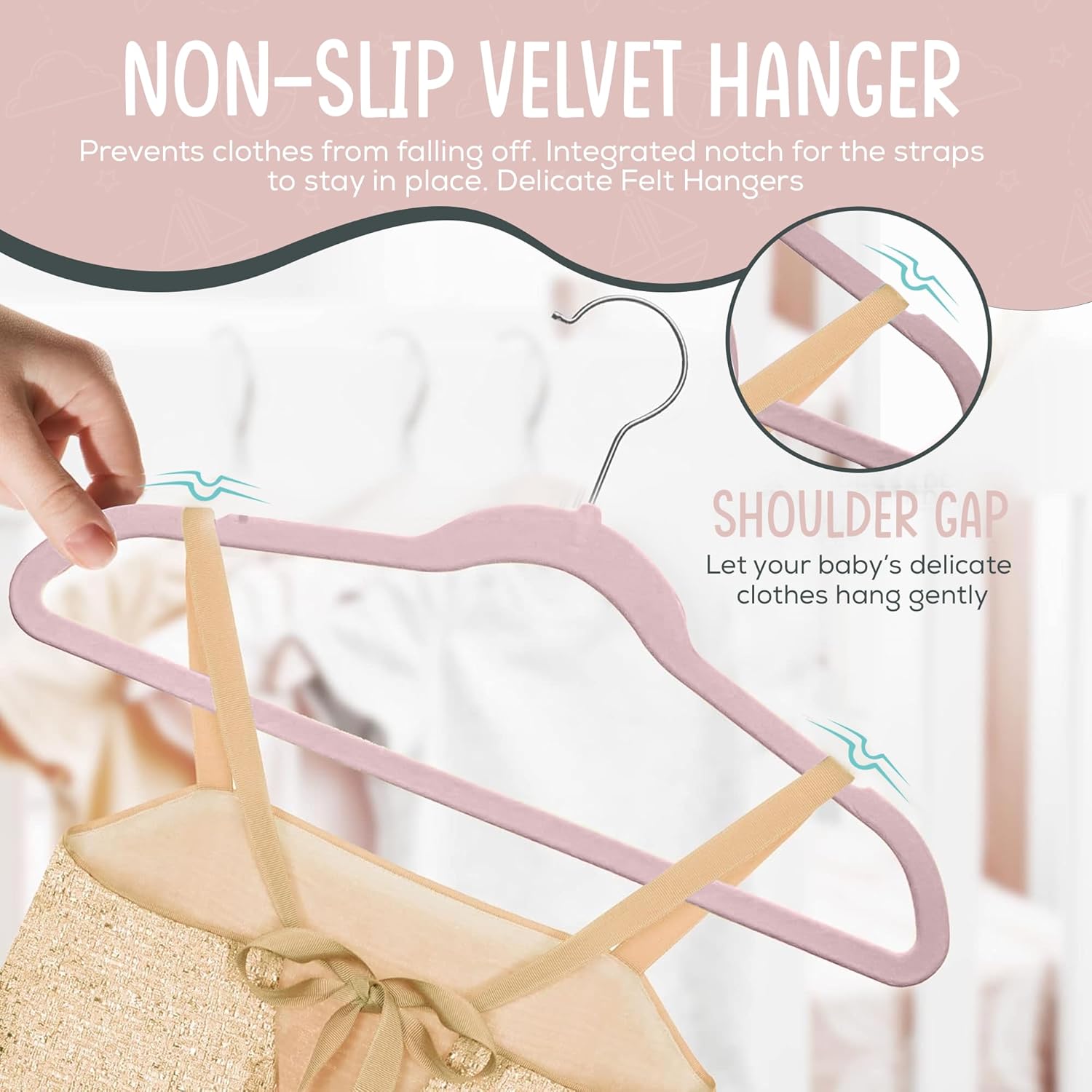 The Boring Hangers - 50 Pack Velvet Kids Hangers - Non Slip 14 Inch Clothes Hangers for Girls, Durable & Lightweight