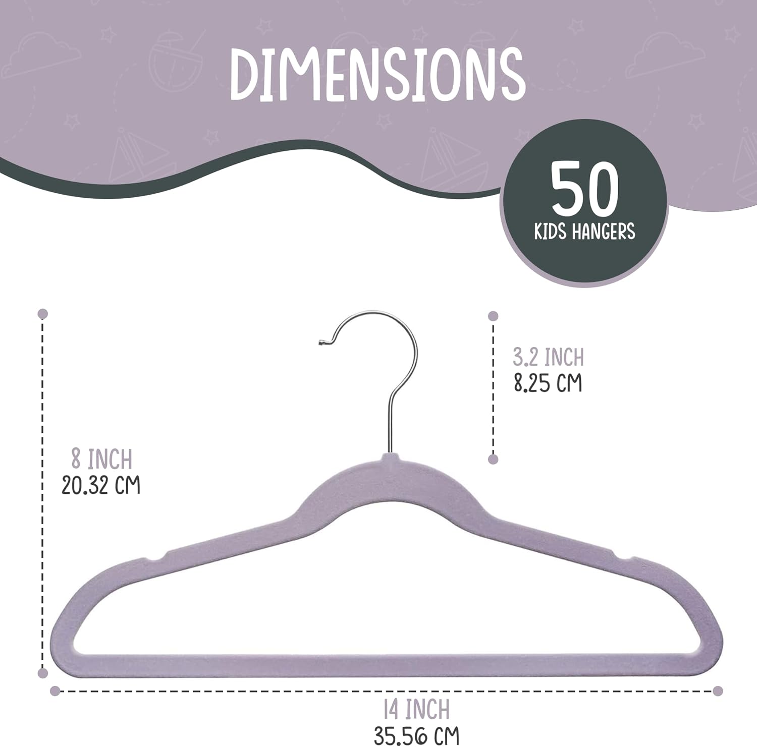 The Boring Hangers - 50 Pack Velvet Kids Hangers - Non Slip 14 Inch Clothes Hangers for Girls, Durable & Lightweight
