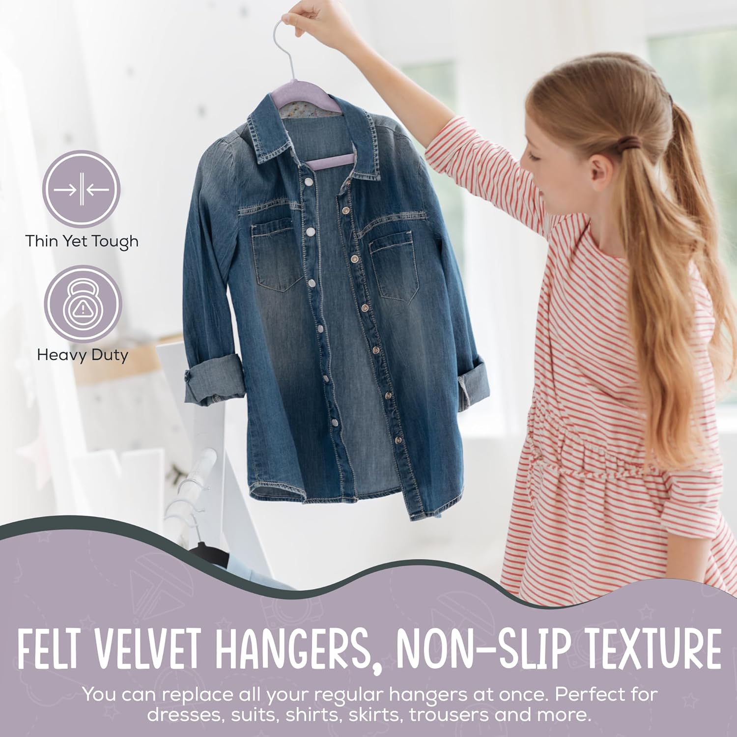 The Boring Hangers - 50 Pack Velvet Kids Hangers - Non Slip 14 Inch Clothes Hangers for Girls, Durable & Lightweight