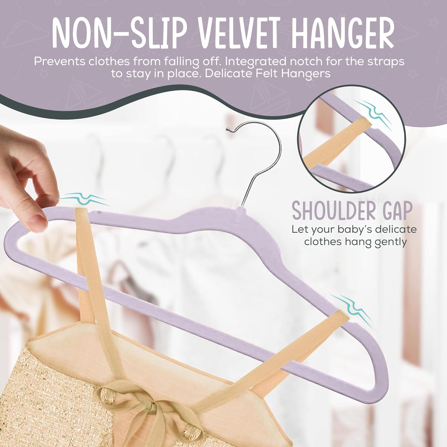 The Boring Hangers - 50 Pack Velvet Kids Hangers - Non Slip 14 Inch Clothes Hangers for Girls, Durable & Lightweight
