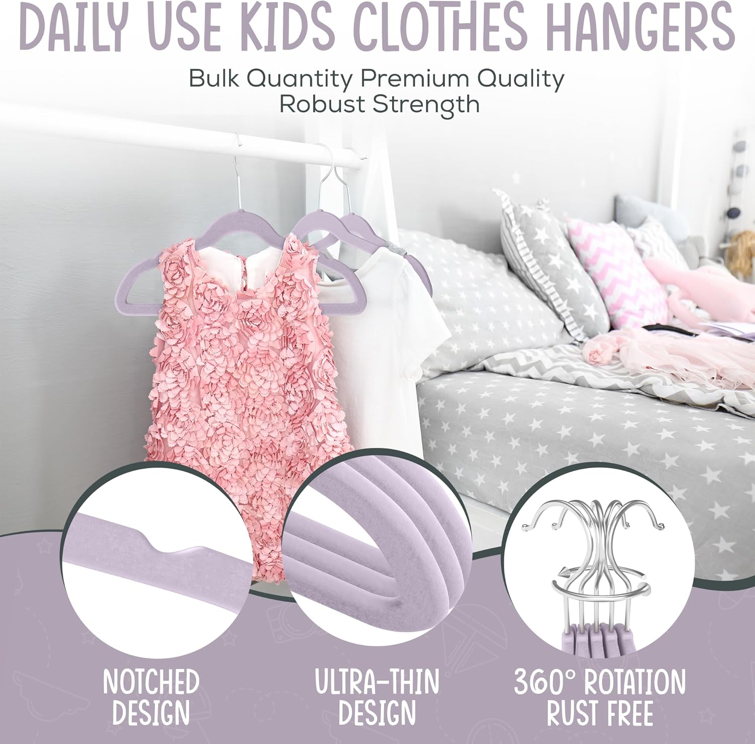 The Boring Hangers - 50 Pack Velvet Kids Hangers - Non Slip 14 Inch Clothes Hangers for Girls, Durable & Lightweight