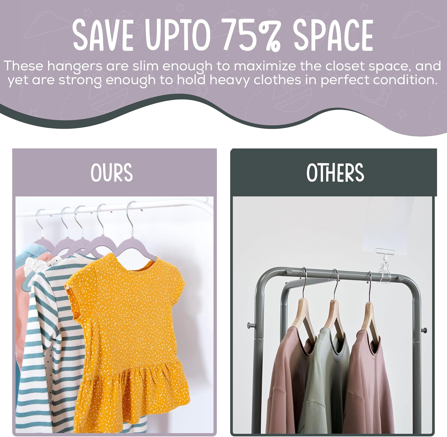 The Boring Hangers - 50 Pack Velvet Kids Hangers - Non Slip 14 Inch Clothes Hangers for Girls, Durable & Lightweight