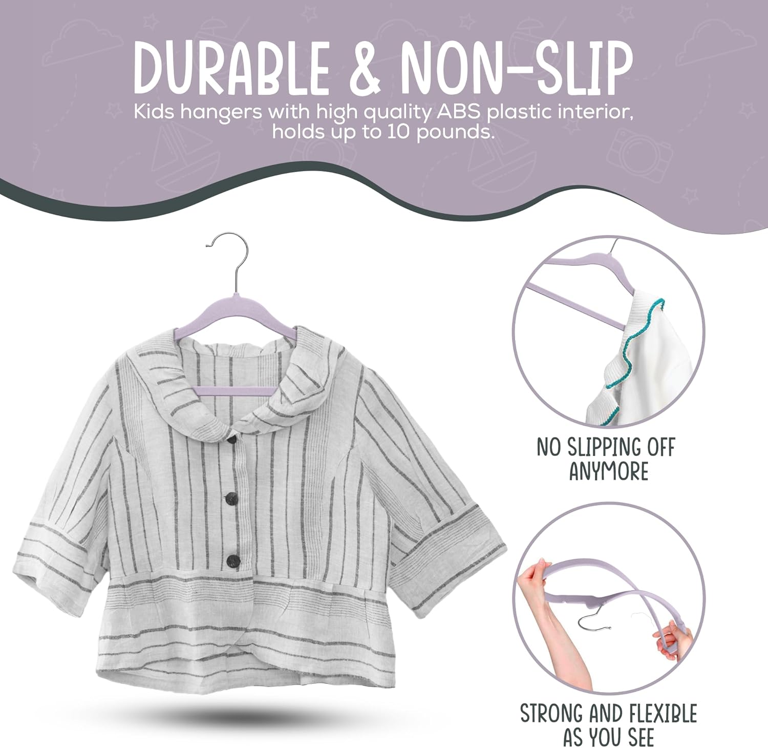 The Boring Hangers - 50 Pack Velvet Kids Hangers - Non Slip 14 Inch Clothes Hangers for Girls, Durable & Lightweight