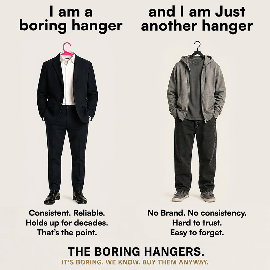 The Boring Hangers 22 Pack - 10 lb Heavy Duty Adult Hangers for Closet, Space Saving & Slim Plastic Hangers for Shirts Suits Jackets - 0.20" Thin Minimalist Hangers.