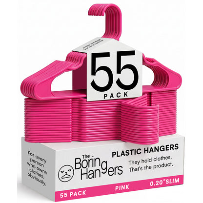 The Boring Hangers 55 Pack - 10 lb Heavy Duty Adult Hangers for Closet, Space Saving & Slim Plastic Coat Hangers for Shirts Suits Jackets - 0.20" Thin Minimalist Hangers