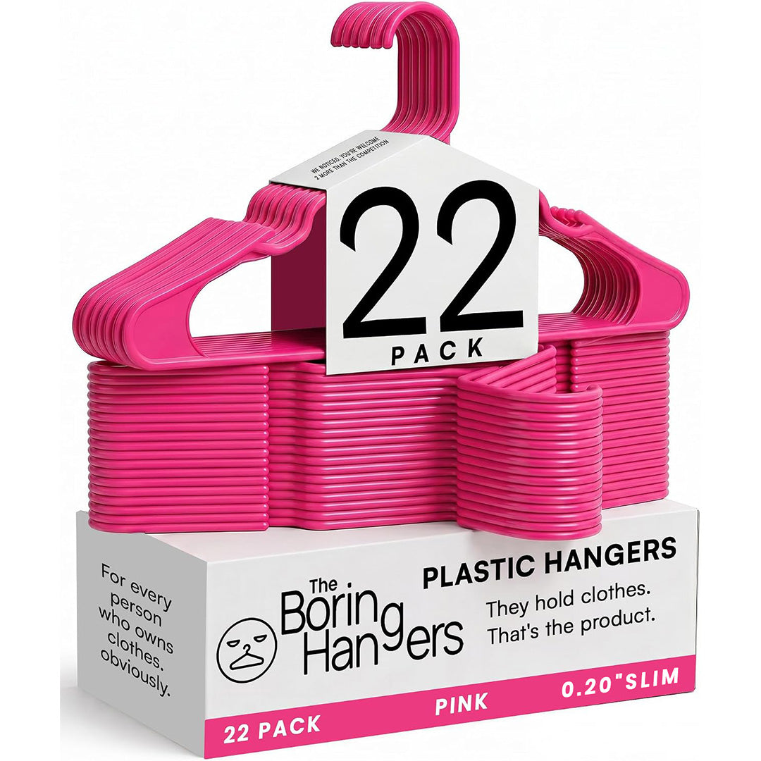 The Boring Hangers 22 Pack - 10 lb Heavy Duty Adult Hangers for Closet, Space Saving & Slim Plastic Hangers for Shirts Suits Jackets - 0.20" Thin Minimalist Hangers.