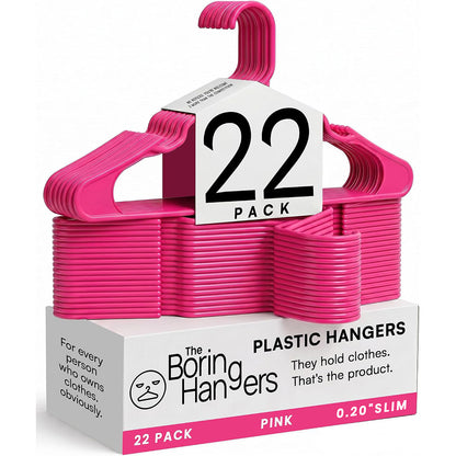The Boring Hangers 22 Pack - 10 lb Heavy Duty Adult Hangers for Closet, Space Saving & Slim Plastic Hangers for Shirts Suits Jackets - 0.20" Thin Minimalist Hangers.