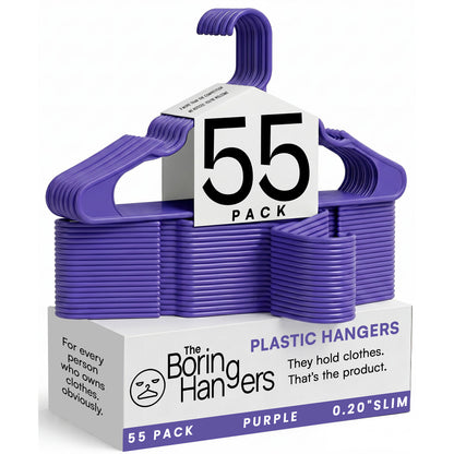 The Boring Hangers 55 Pack - 10 lb Heavy Duty Adult Hangers for Closet, Space Saving & Slim Plastic Coat Hangers for Shirts Suits Jackets - 0.20" Thin Minimalist Hangers