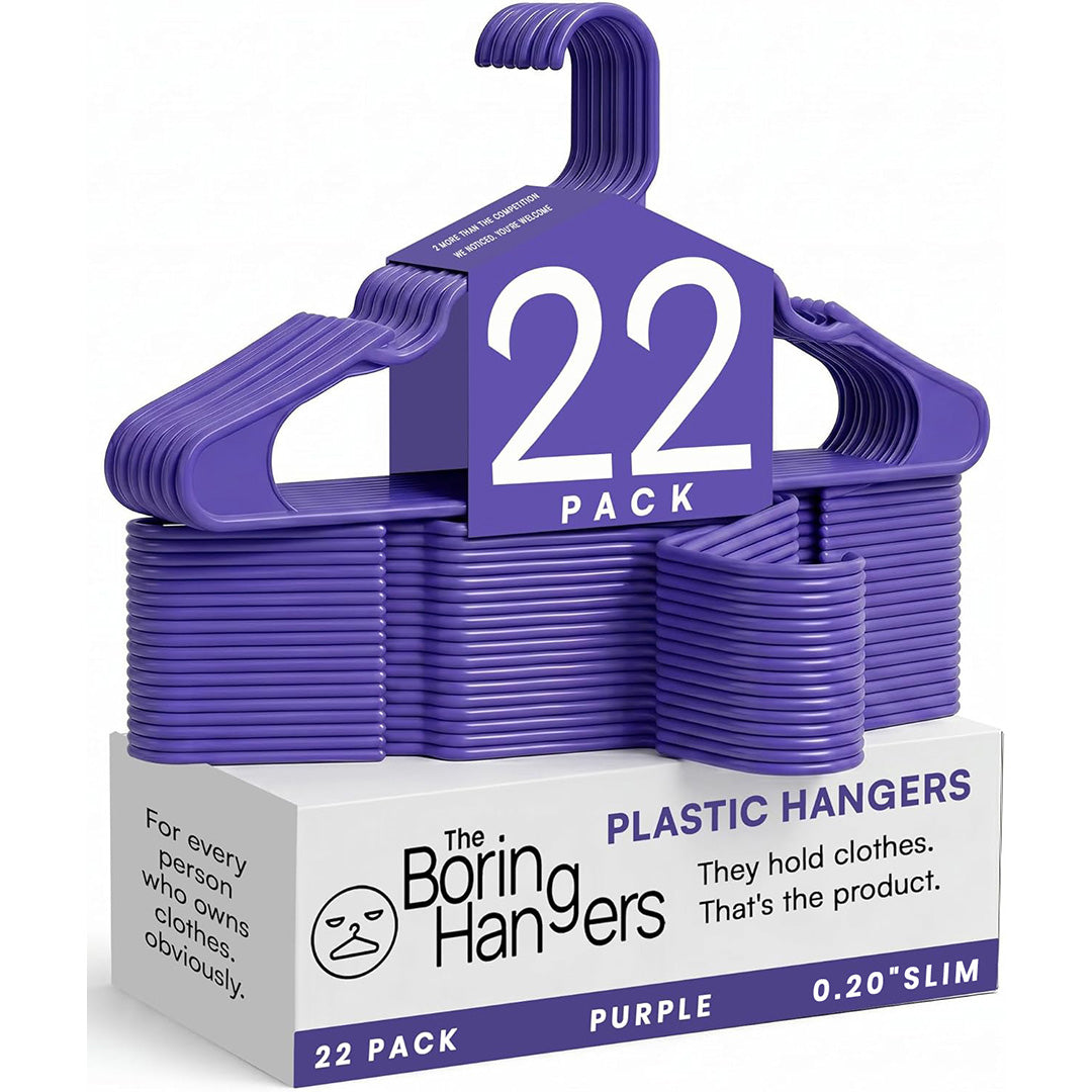 The Boring Hangers 22 Pack - 10 lb Heavy Duty Adult Hangers for Closet, Space Saving & Slim Plastic Hangers for Shirts Suits Jackets - 0.20" Thin Minimalist Hangers.