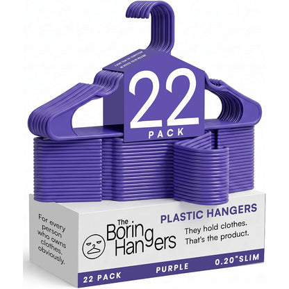 The Boring Hangers 22 Pack - 10 lb Heavy Duty Adult Hangers for Closet, Space Saving & Slim Plastic Hangers for Shirts Suits Jackets - 0.20" Thin Minimalist Hangers.