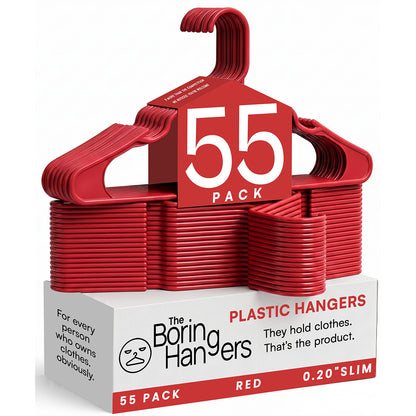 The Boring Hangers 55 Pack - 10 lb Heavy Duty Adult Hangers for Closet, Space Saving & Slim Plastic Coat Hangers for Shirts Suits Jackets - 0.20" Thin Minimalist Hangers